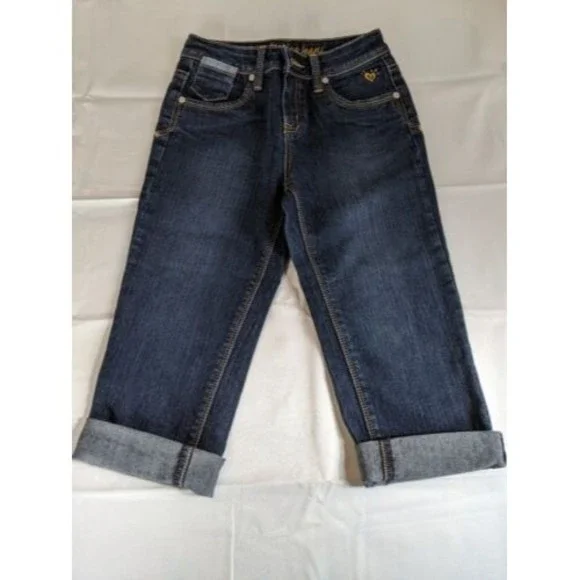Justice Blue Denim Jeans Girls size 10R Capris Set of 3 Distressed Dark Wash - Picture 4 of 14